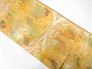 向かい鳥に唐花模様織り出し　袋帯